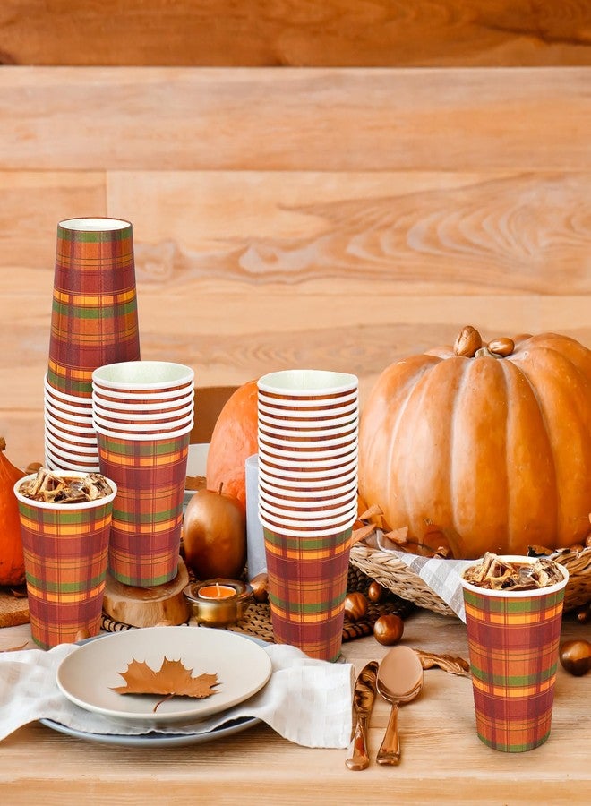 Whaline Fall Thanksgiving Paper Cups Autumn Disposable Cups Orange Red Green Buffalo Plaid Checkered Party Cup for Juice Coffee Hot Cold Drink Thanksgiving Party Supplies Table Decor, 9oz 50Pcs - Image 4